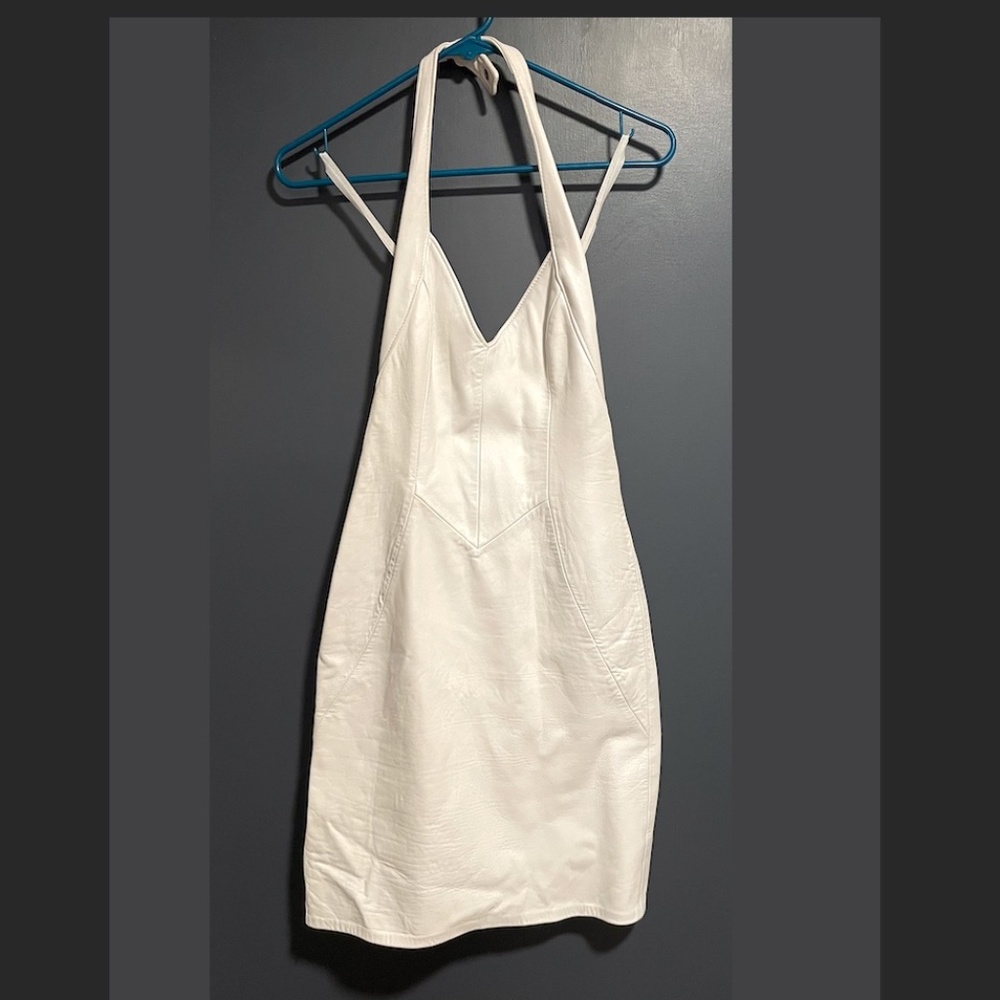 80s Vintage - Firenze Santa Barbara White Leather Halter Mini Dress